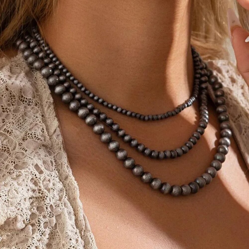 Layered Western Beaded Necklace Set | Cowgirl Jewelry, Silver Bead Necklace